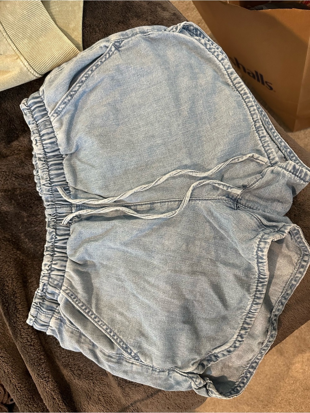 aerie Light Blue Denim Drawstring Shorts